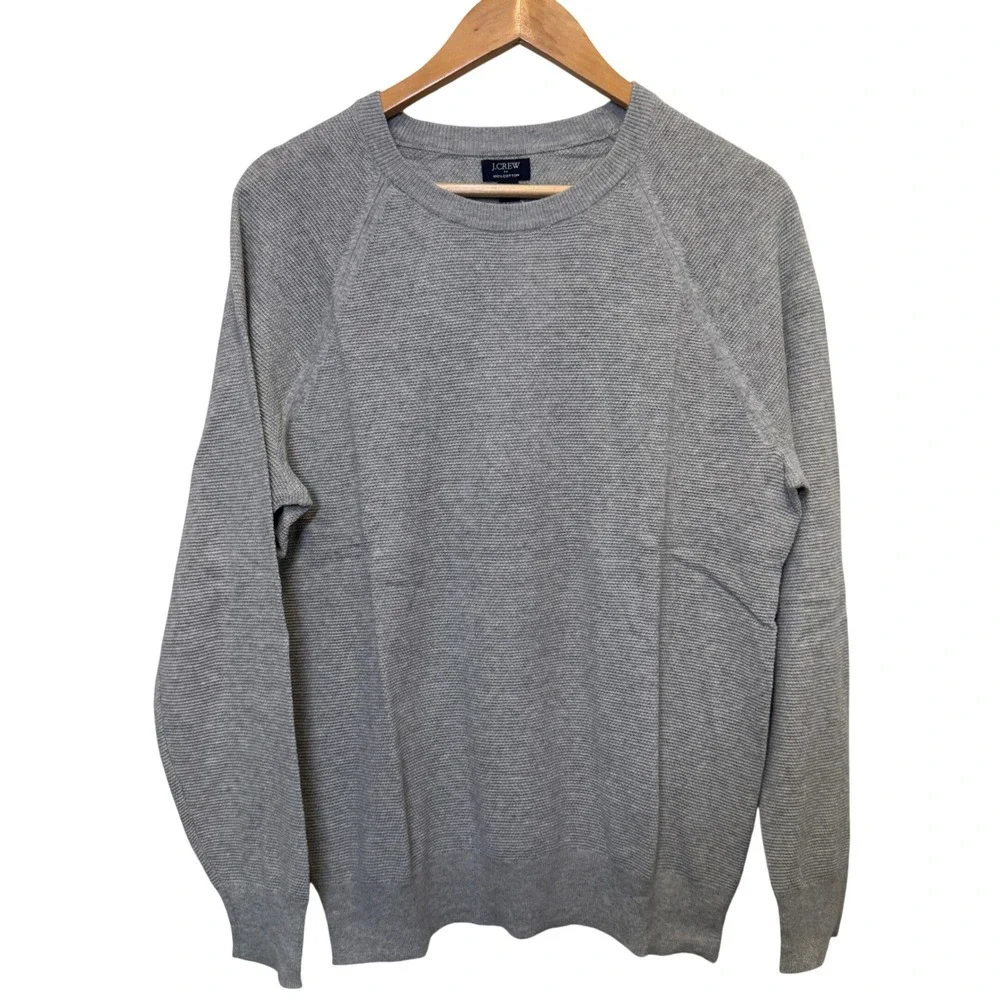 J.Crew Mens Sweater XL Grey Cotton Textured Raglan Sleeve Lightweight Casual